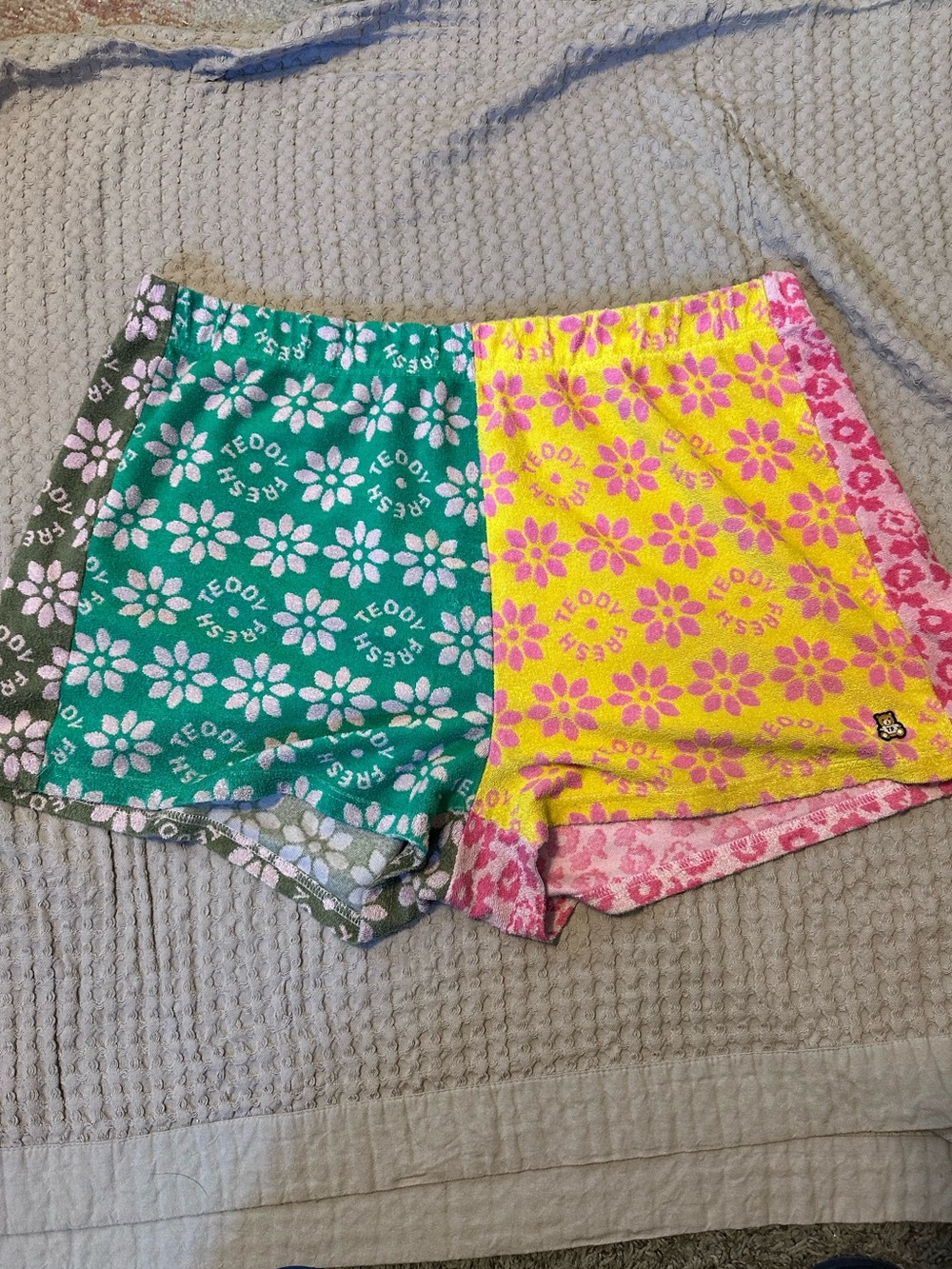 Teddy Fresh Green, Pink & Yellow Floral Terry Lounge Shorts